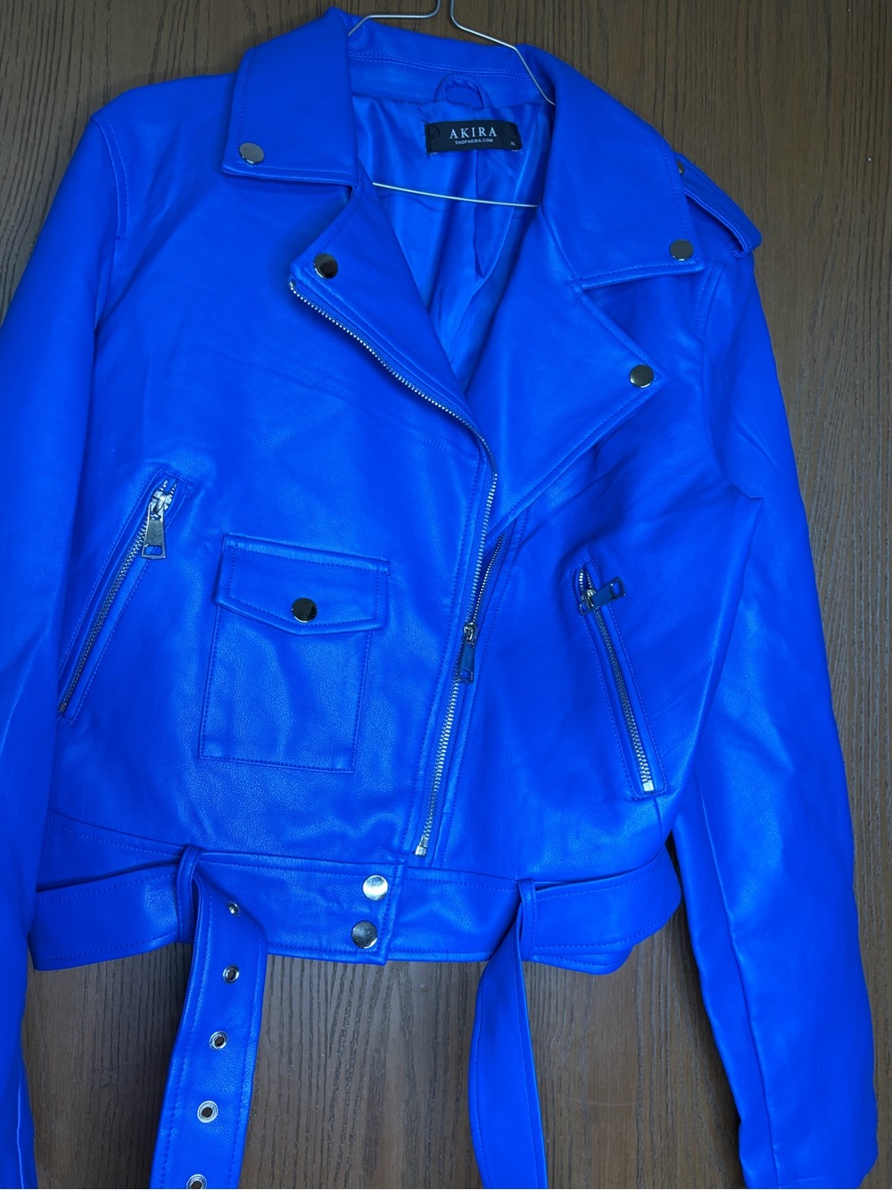 AKIRA Vibrant Blue Faux Leather Moto Jacket
